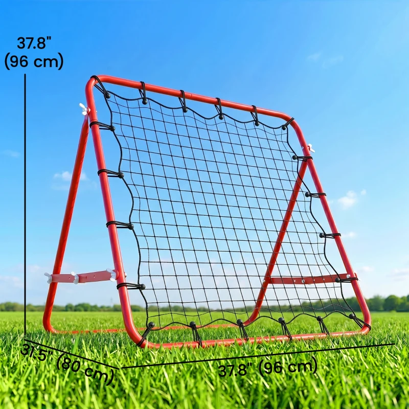 HOMCOM Volleyball Rebounder Net Football Training Aid Kickback Target Play Red