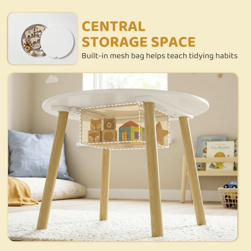 Qaba 3 Pieces Kids Table and Chair Set, Activity Table and Chair Set with Cloud-Shaped Chairs, Mesh Bag