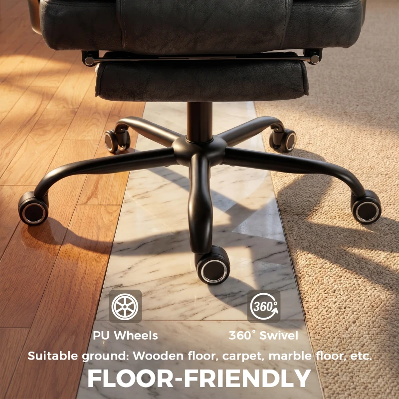 HOMCOM Executive Office Chair, Leathaire Big and Tall Office Chair 400 lbs with Wide Seat, Reclining, Lumbar Support, Black