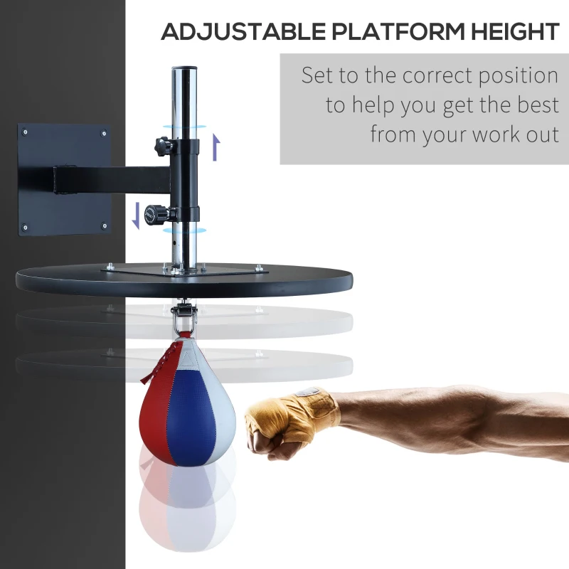 Soozier Speed Bag Boxing Punching Bag Wall Mount Height Adjustable, MMA, Martial Arts, and Boxing Equipment for Training at Home, Heavy-Duty Steel Platform, Strong PVC Leather, 9" H x 7" Dia.
