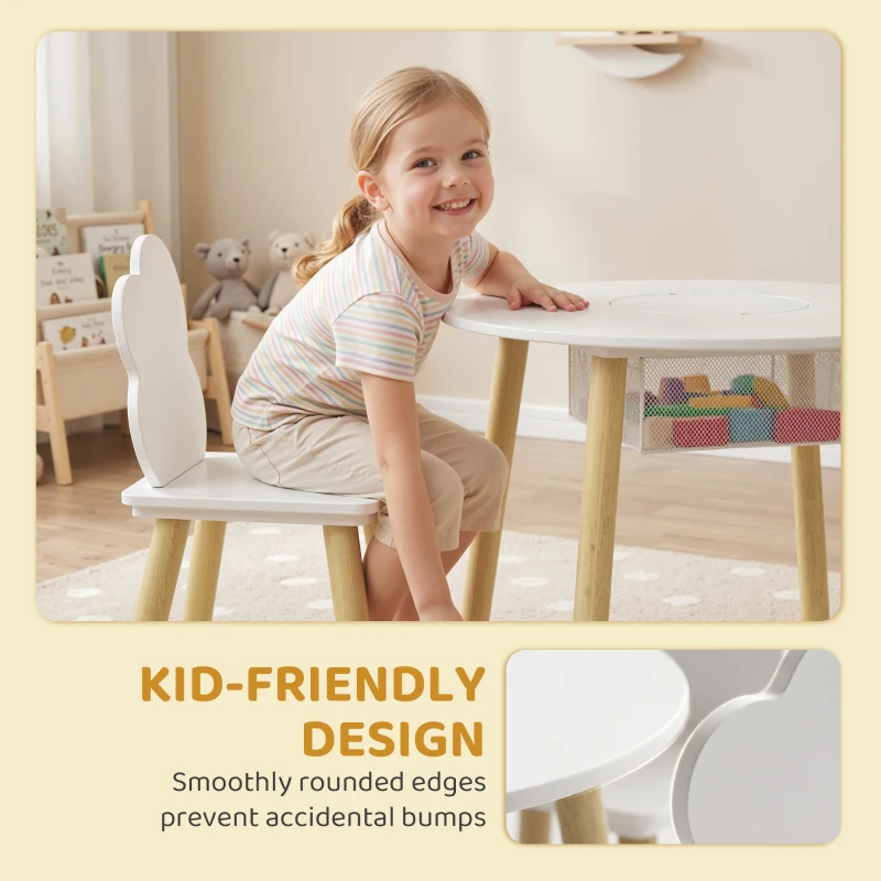 Qaba 3 Pieces Kids Table and Chair Set, Activity Table and Chair Set with Cloud-Shaped Chairs, Mesh Bag