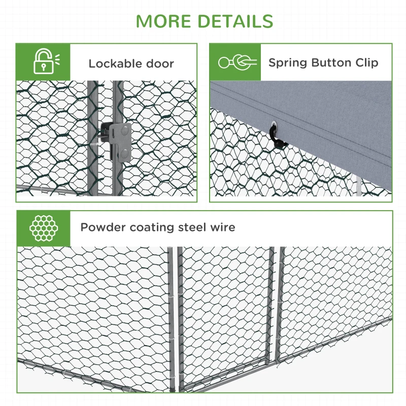PawHut Chicken Coop with Cover for Outdoor Backyard, Chicken Run for 10-15 Chickens, Rabbits, Ducks, 13.1' x 11.4'