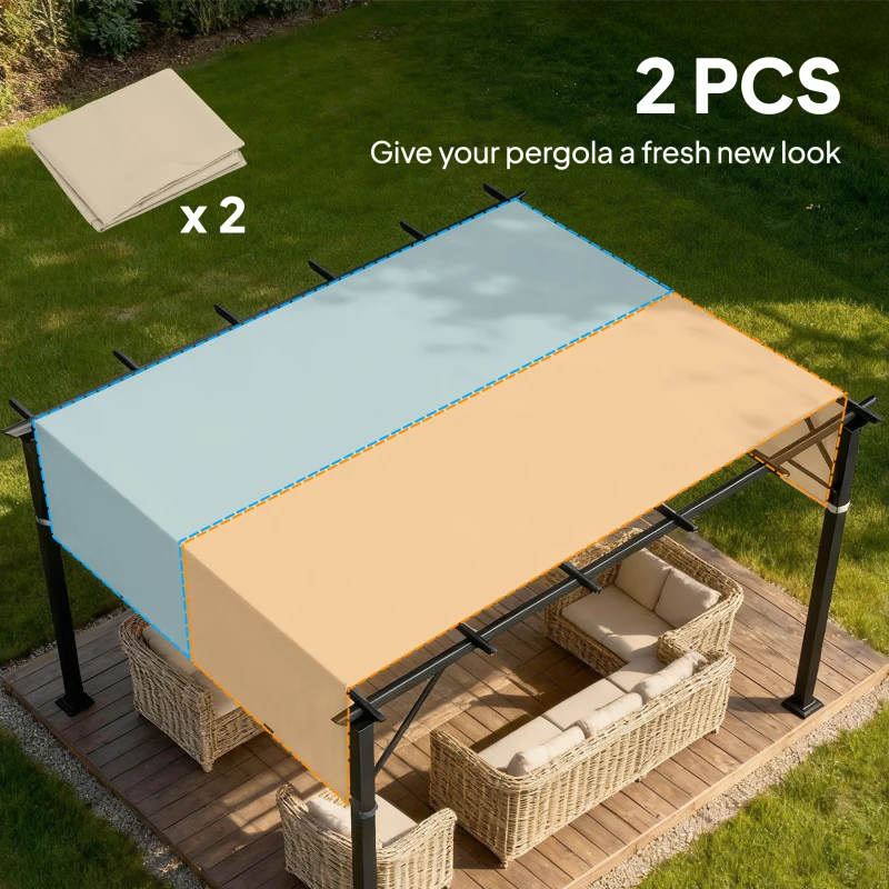 Outsunny 2 Pcs UV Protection Pergola Replacement Canopy, Pergola Shade Cover, Easy to Install, for 10' x 11.8' Pergola, Khaki
