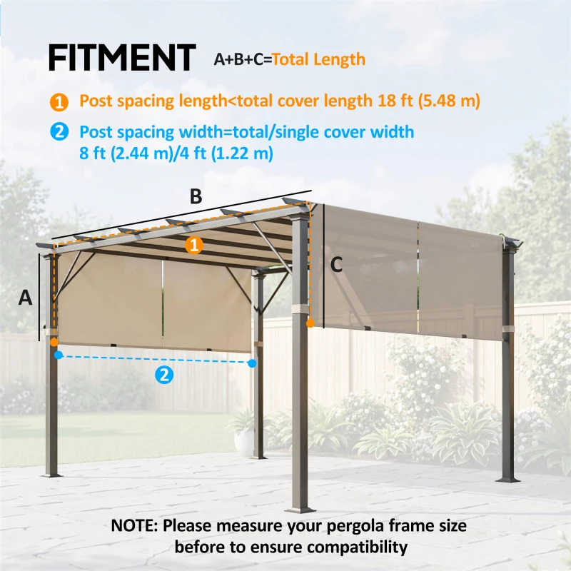 Outsunny 2 Pcs UV Protection Pergola Replacement Canopy, Pergola Shade Cover, Easy to Install, for 10' x 11.8' Pergola, Khaki
