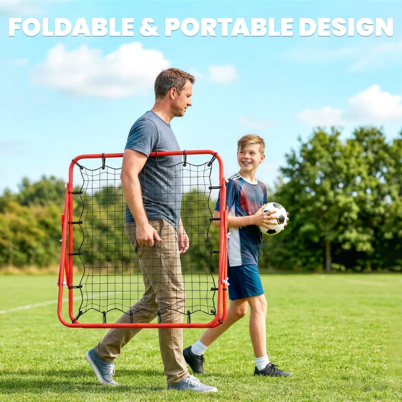 HOMCOM Volleyball Rebounder Net Football Training Aid Kickback Target Play Red