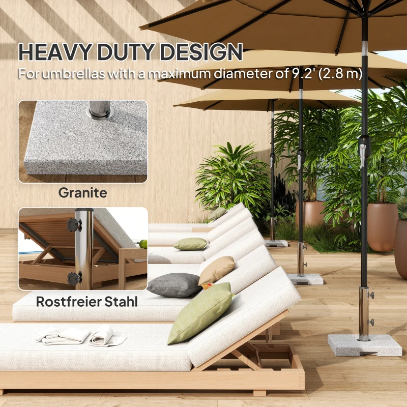 Outsunny 46 lbs Granite Square Patio Umbrella Base, Outdoor Umbrella Stand with Handles 2 Adjustable Knobs, Heavy Duty Patio Umbrella Stand for Garden Deck Poolside, Grey