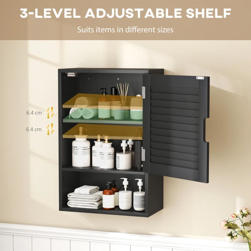 HOMCOM Bathroom Cabinet, Wall Mounted Storage Cabinet with Adjustable Shelves, 40 x 20 x 60 cm, Black