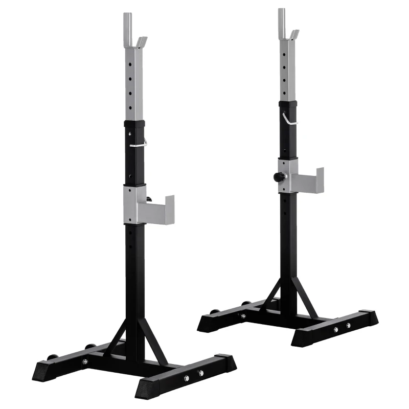 Soozier 2-Piece Squat Rack, Adjustable Bench Press Stand, Weight Lifting Rack for Home Gym Strength Training, Black