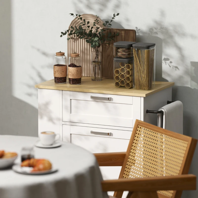 HOMCOM Rolling Kitchen Island with Trash Can Storage, Kitchen Island on Wheels with Spice & Rack, Drawer for Kitchen, White