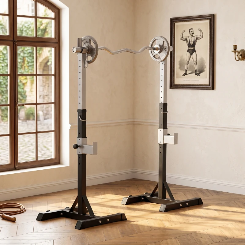 Soozier 2-Piece Squat Rack, Adjustable Bench Press Stand, Weight Lifting Rack for Home Gym Strength Training, Black
