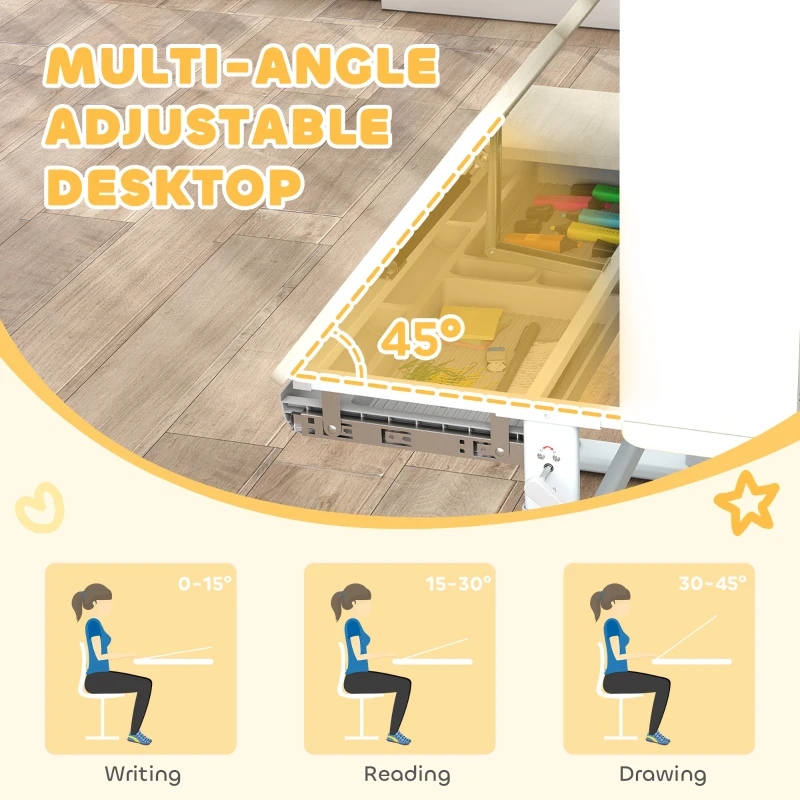 Qaba Kids Desk Height Adjustable with Tilted Desktop, Storage, Drawer, Pegboard, for 3-12 Years