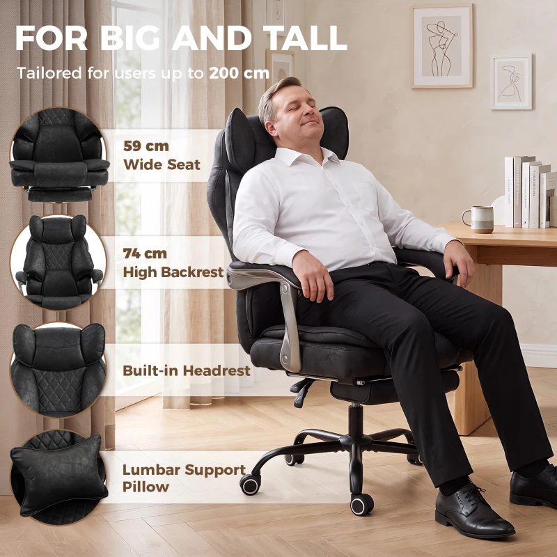 HOMCOM Executive Office Chair, Leathaire Big and Tall Office Chair 400 lbs with Wide Seat, Reclining, Lumbar Support, Black