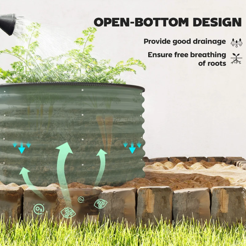 Outsunny Set of 2 Raised Garden Bed, Metal Planter Box with Safety Edging, Easy-to-assemble Stock Tank, Green