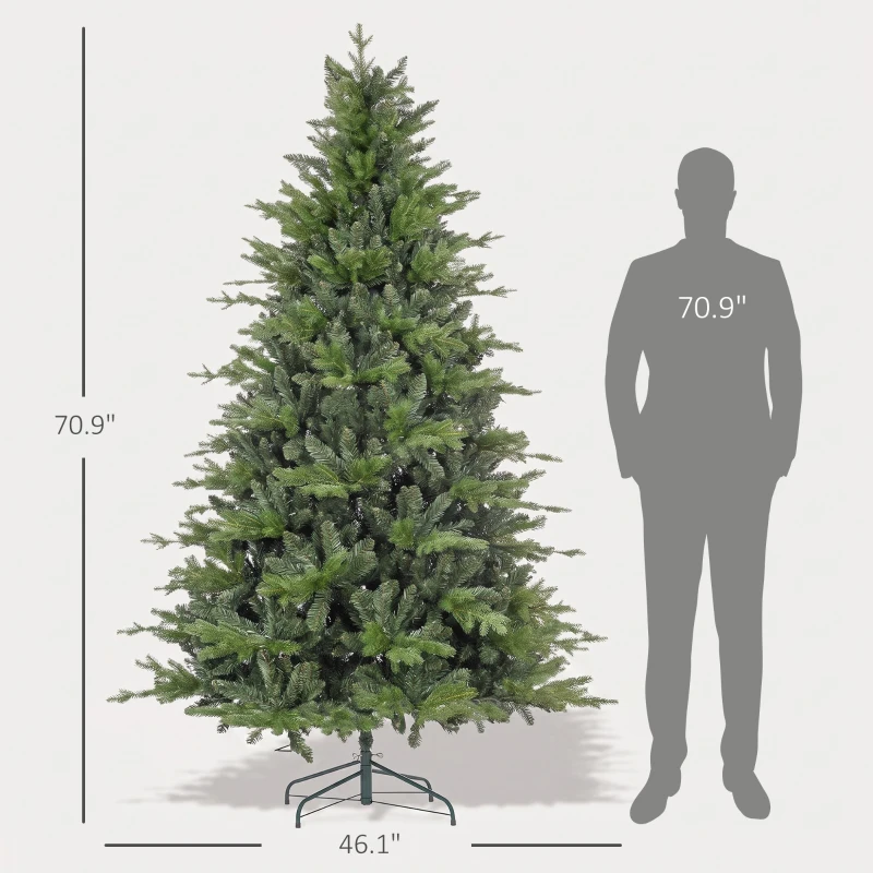 HOMCOM 7 Ft Artificial Christmas Tree with Foldable Metal Stand, Easy Assembly, Hinged Xmas Tree for Home Office Holiday