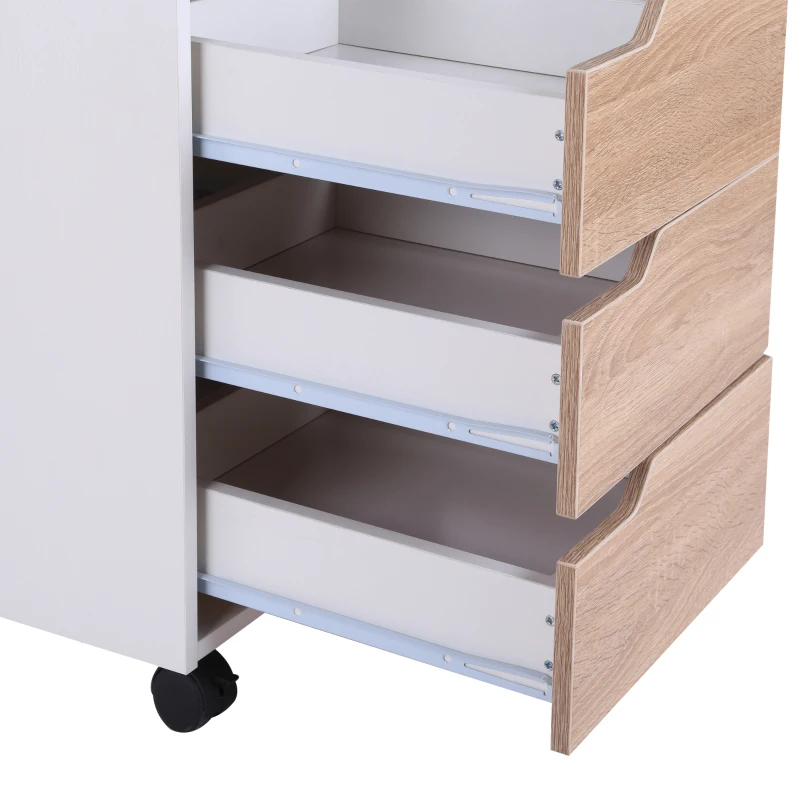 HOMCOM 3 Drawer File Cabinet, Mobile Vertical Filing Cabinet with Wheels, Printer Stand with Storage for Home Office, Oak