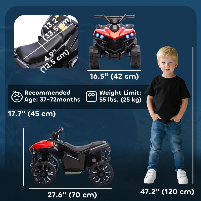 Qaba 6V Kids ATV, 4 Wheeler Electric Ride on Car with Music and LED Headlights, for Ages 18-56 Months Boys and Girls, Red