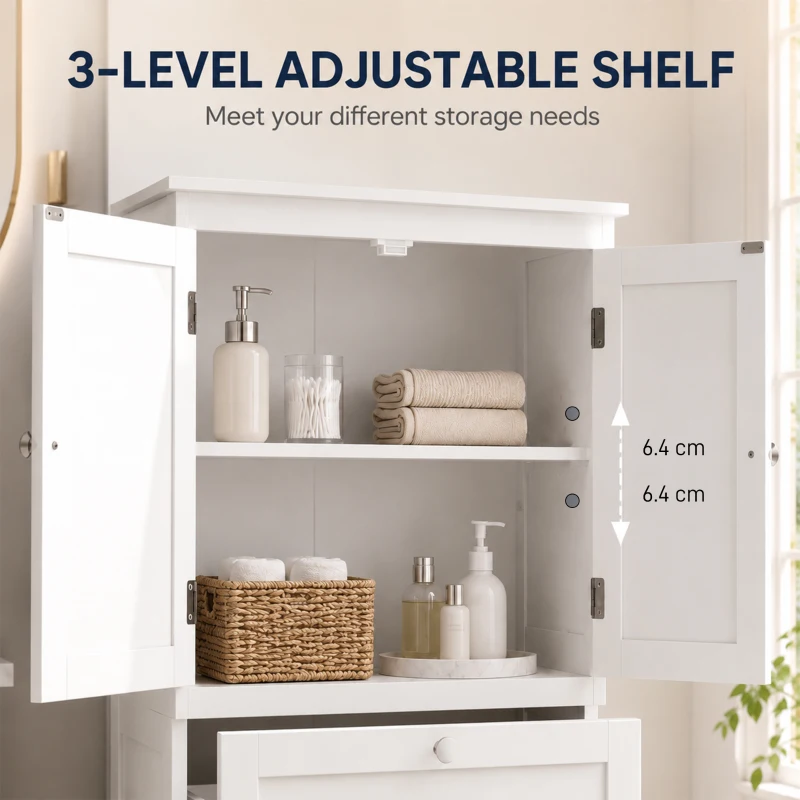 HOMCOM Bathroom Storage Cabinet, Narrow Bathroom Cabinet with  2 Drawers, Adjustable Shelf for Living Room, Entryway, White