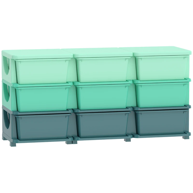 Qaba 3 Tier Kids Storage Organizer with 9 Drawers for Bedroom, Nursery, Kindergarten, Living Room, Boys and Girls, Green