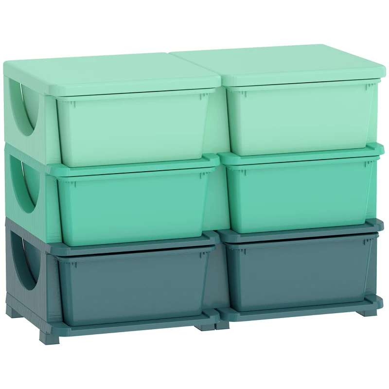 Qaba 3 Tier Kids Storage Organizer with 6 Drawers for Bedroom, Nursery, Kindergarten, Living Room, Boys and Girls, Green
