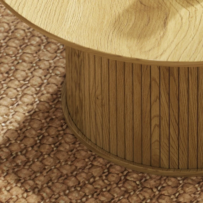HOMCOM 31.5" Round Coffee Table, Nordic Style Center Table with Fluted Cylindrical Base for Living Room, Oak