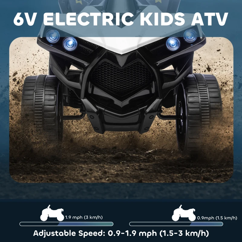 Qaba 6V Kids ATV, 4 Wheeler Electric Ride on Car with Music and LED Headlights, for Ages 18-56 Months Boys and Girls, White