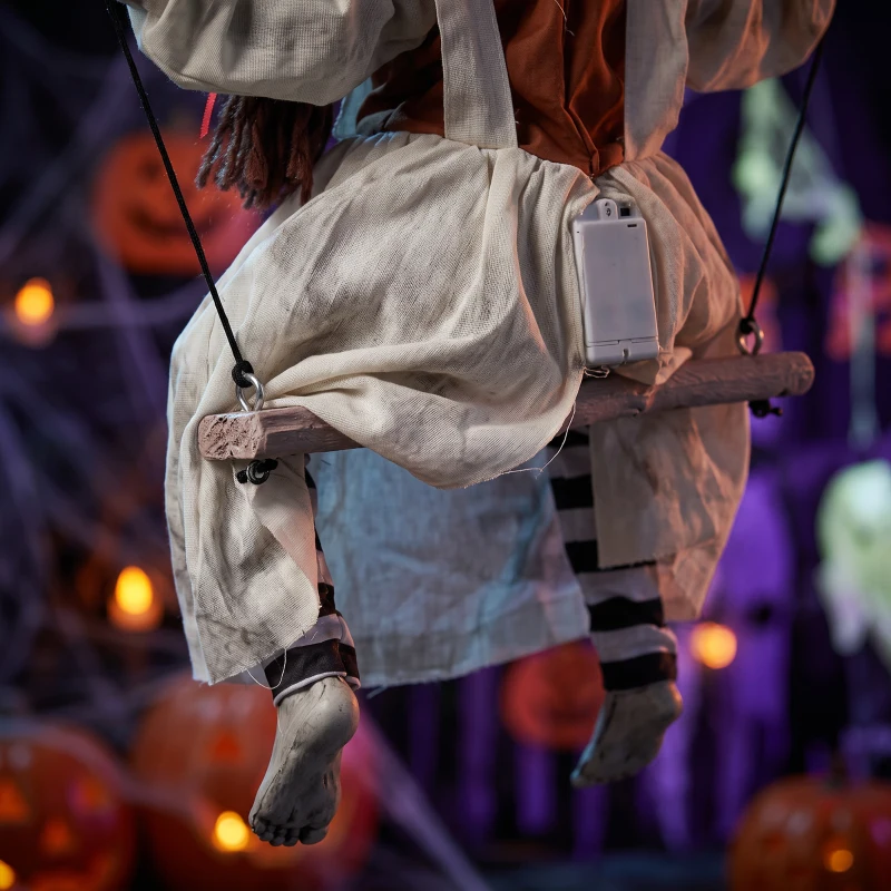 HOMCOM Halloween Animated Hanging Creepy Girl on Swing Decoration, Light-Up Eyes, Sound and Touch Activated