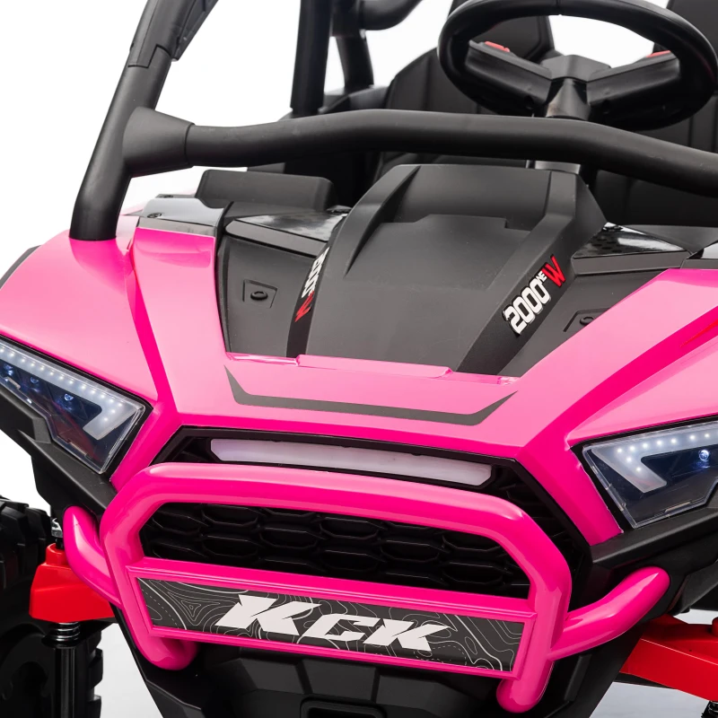 Qaba 2 Seater 24V 7AH Ride on Truck, Electric Car for Kids w/ Spring Suspension, Remote Lights, Horn, Music, Pink