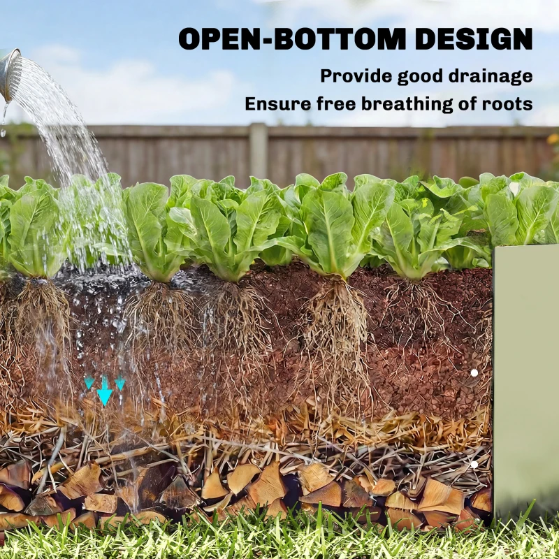 Outsunny Galvanized Raised Garden Bed with Trellis for Climbing Plants, Outdoor Planter Box with Open Bottom, Silver