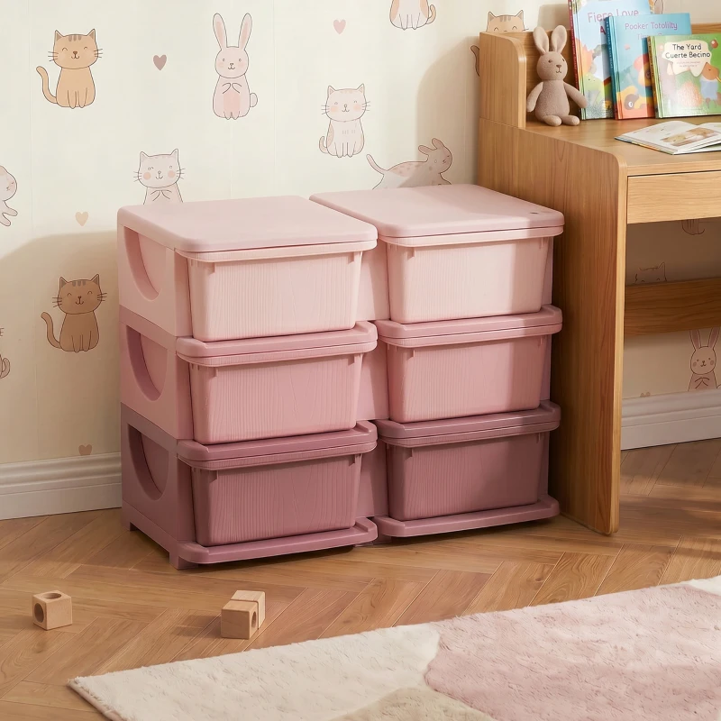 Qaba 3 Tier Kids Storage Organizer with 6 Drawers for Bedroom, Nursery, Kindergarten, Living Room, Boys and Girls, Pink