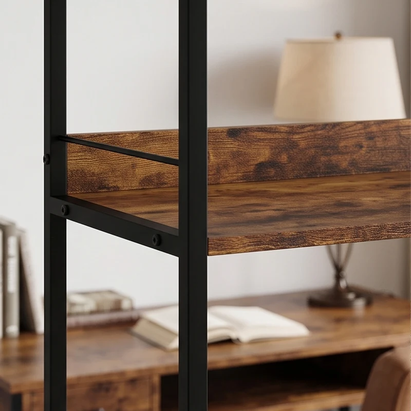 HOMCOM Bookshelf 5 Tier Arched Bookcase, 69.5" Tall Industrial Open Book Shelves with Metal Frame, Rustic Brown