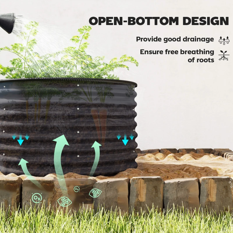 Outsunny Set of 2 Raised Garden Bed, Metal Planter Box with Safety Edging, Easy-to-assemble Stock Tank, Dark Grey