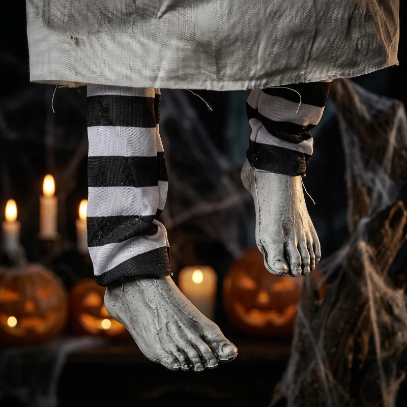 HOMCOM Halloween Animated Hanging Creepy Girl on Swing Decoration, Light-Up Eyes, Sound and Touch Activated