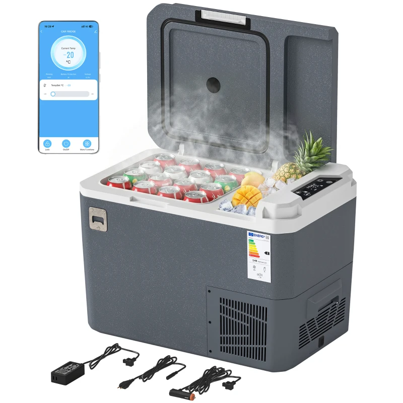 Outsunny 12 Volt Car Refrigerator, 26QT Car Fridge with App Control, 12/24V DC and 100-240V AC, -4℉-68℉, Travel Camping
