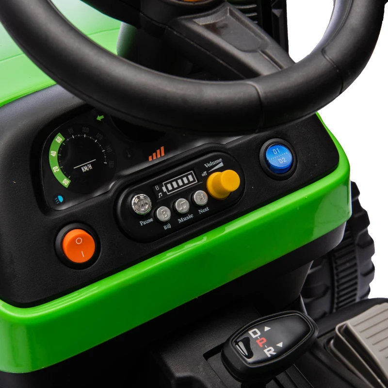 Qaba 12V Kids Ride On Tractor with Trailor, Remote Control, Music, Lights, Shifter, for Kids Ages 3-8 Years, Green