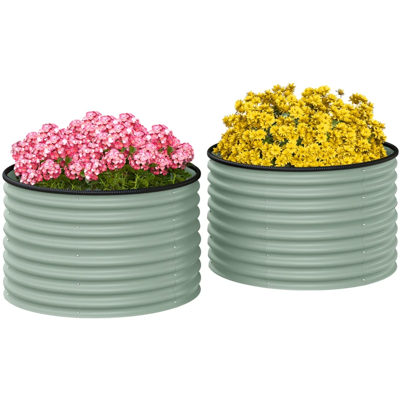 Outsunny Set of 2 Raised Garden Bed, Metal Planter Box with Safety Edging, Easy-to-assemble Stock Tank, Green