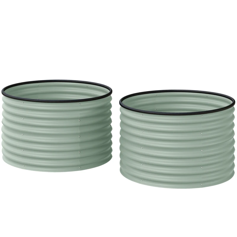 Outsunny Set of 2 Raised Garden Bed, Metal Planter Box with Safety Edging, Easy-to-assemble Stock Tank, Green