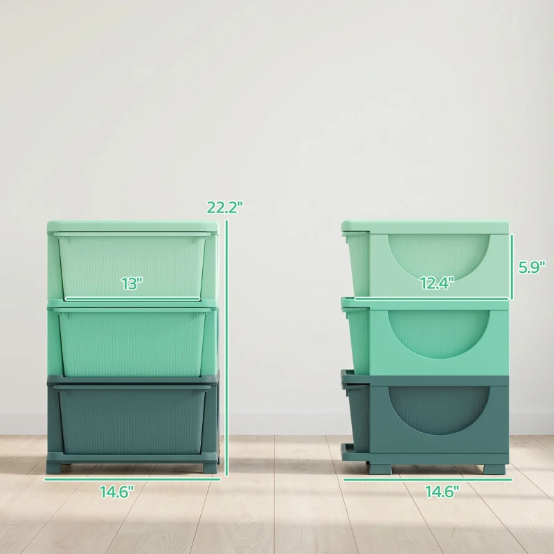 Qaba 3 Tier Kids Storage Unit, Toy Organizers and Storage with 3 Drawer for Bedroom Nursery Living Room for Boys Girls Green