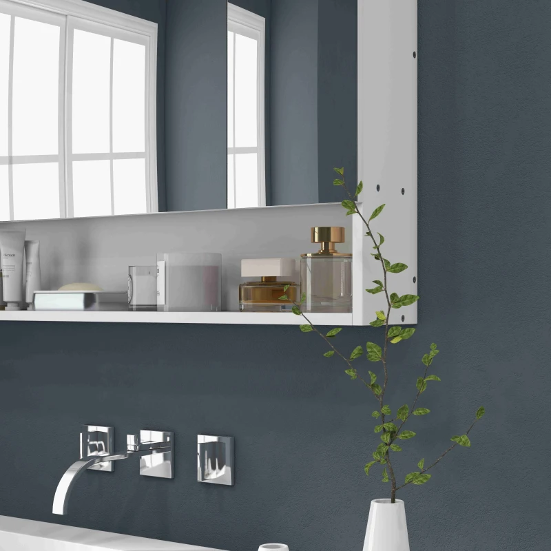 kleankin Wall Mounted Bathroom Medicine Cabinet with Mirror and Adjustable Shelves, White