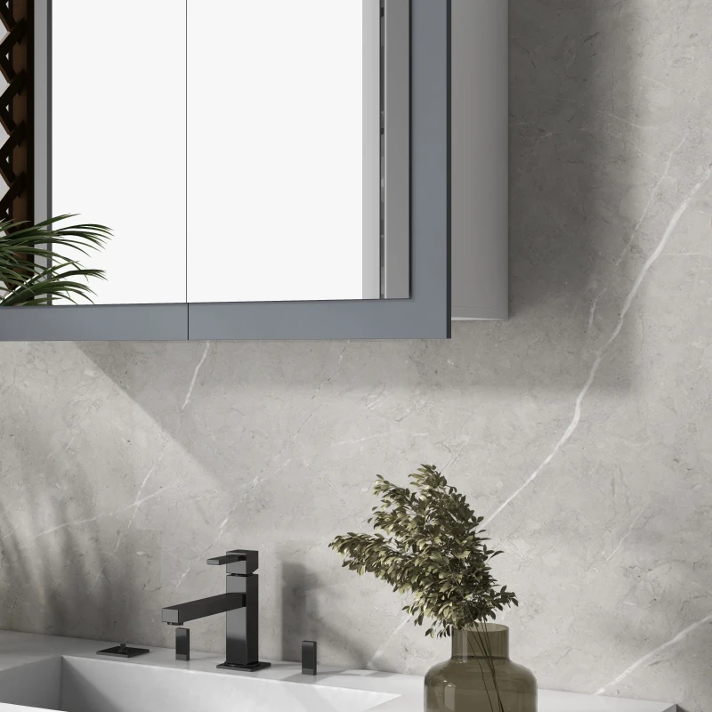 kleankin Bathroom Mirror Cabinet, Wall Mounted Medicine Cabinet with Mirror, Double Doors and Adjustable Shelves, White