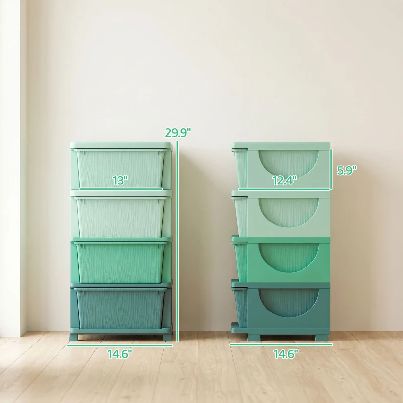 Qaba 4 Tier Kids Storage Unit, Toy Organizers and Storage with 4 Drawer for Bedroom Nursery Living Room for Boys Girls Green