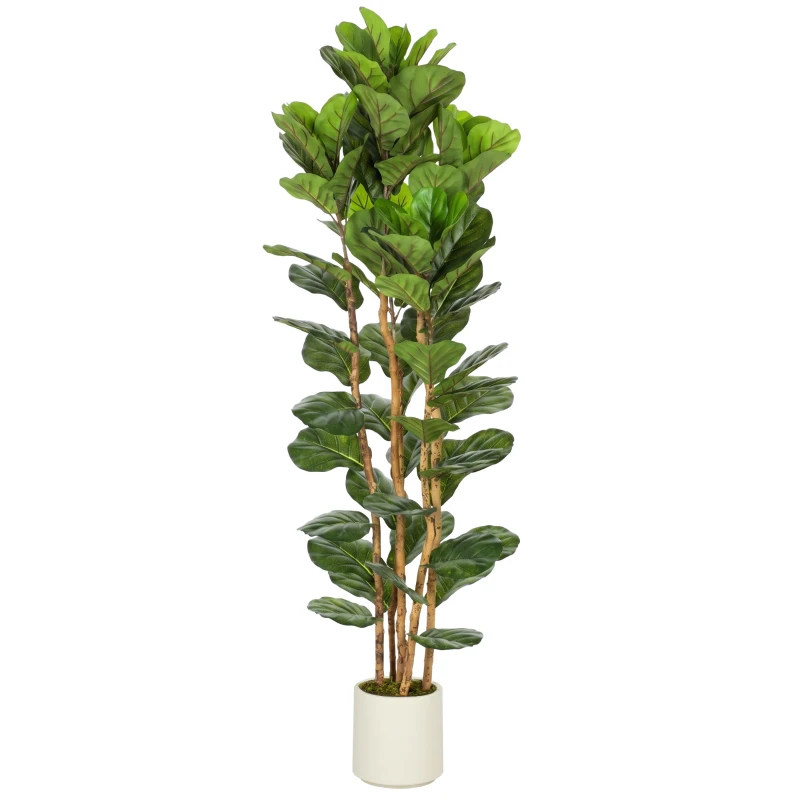HOMCOM 6FT Artificial Fiddle Leaf Fig Tree, Fake Potted Tree with Solid Wood Trunks and Lifelike Leaves for Indoor Decor, Green
