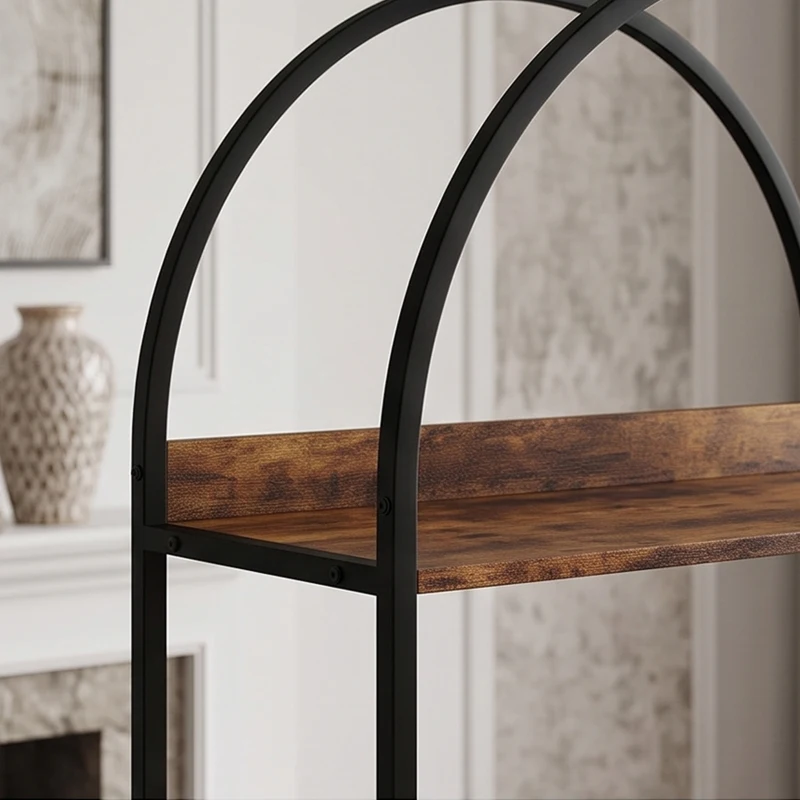 HOMCOM Bookshelf 5 Tier Arched Bookcase, 69.5" Tall Industrial Open Book Shelves with Metal Frame, Rustic Brown