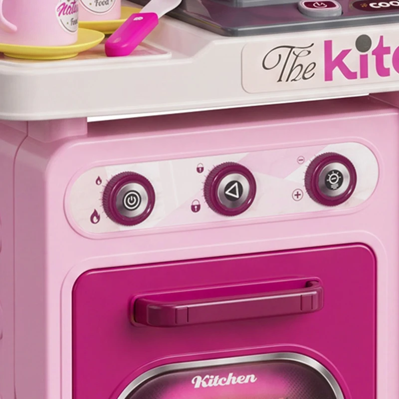 Qaba Kids Play Kitchen with Lights, Sounds, 33 Accessories & Storage for Toddler 3-6 Years