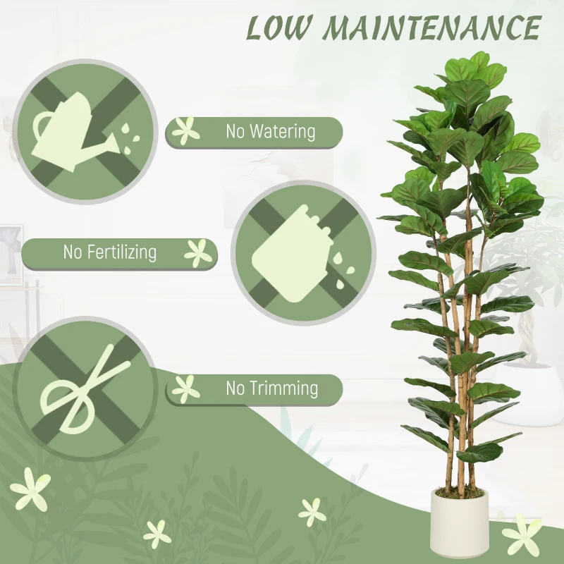 HOMCOM 6FT Artificial Fiddle Leaf Fig Tree, Fake Potted Tree with Solid Wood Trunks and Lifelike Leaves for Indoor Decor, Green