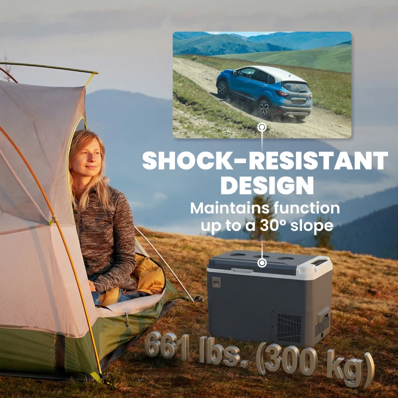 Outsunny 12 Volt Car Refrigerator, 26QT Car Fridge with App Control, 12/24V DC and 100-240V AC, -4℉-68℉, Travel Camping