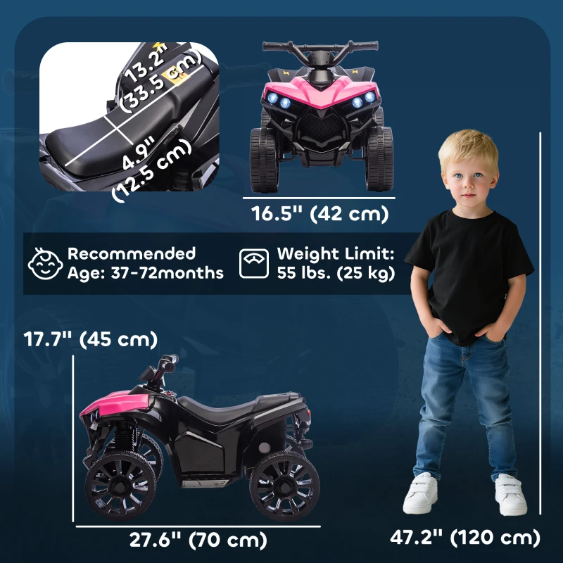 Qaba 6V Kids ATV, 4 Wheeler Electric Ride on Car with Music and LED Headlights, for Ages 18-56 Months Boys and Girls, Pink