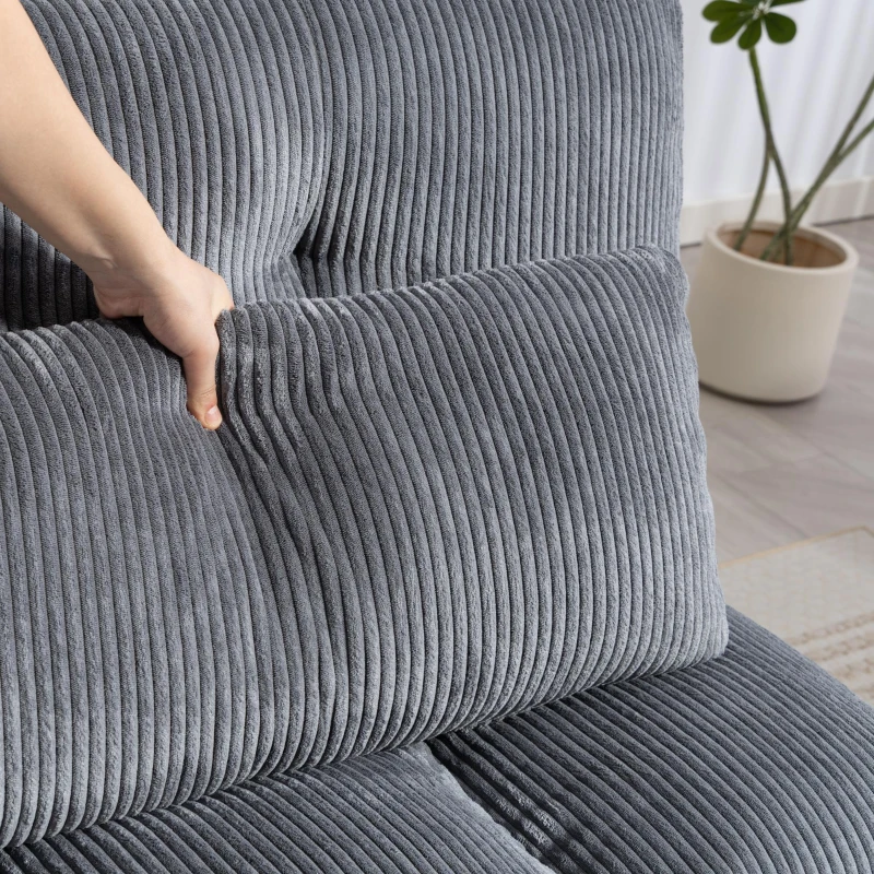 HOMCOM 58" Chaise Lounge Indoor, Oversized Corduroy Sofa Bed with 2 Cup Holders, Pillow, Deep Seat Sleeper Couch, Dark Grey
