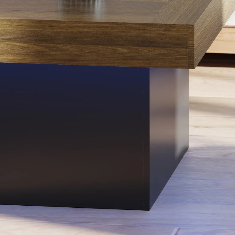 HOMCOM Square Coffee Table with 16-Colour LED Lights, 35-inch Modern Center Table for Living Room, Walnut