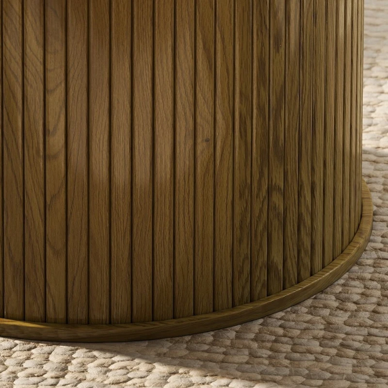 HOMCOM 31.5" Round Coffee Table, Nordic Style Center Table with Fluted Cylindrical Base for Living Room, Oak