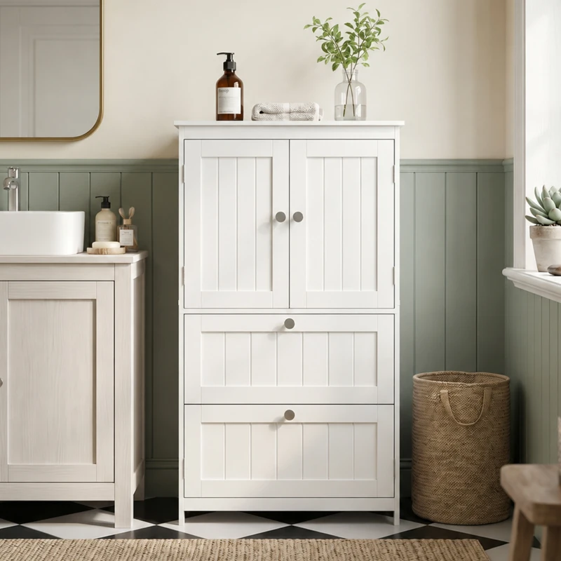 HOMCOM Bathroom Storage Cabinet, Narrow Bathroom Cabinet with  2 Drawers, Adjustable Shelf for Living Room, Entryway, White